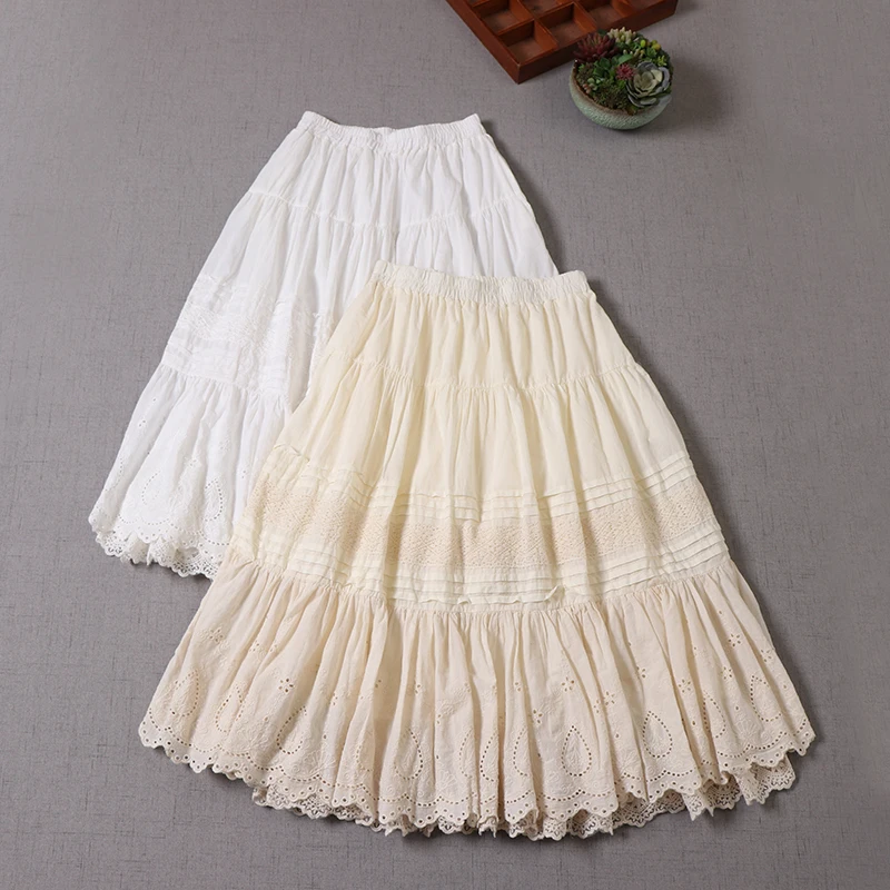 

Женская юбка с цветочной вышивкой Sweet Mori, Однотонная юбка с эластичной резинкой на талии, Повседневная многослойная юбка