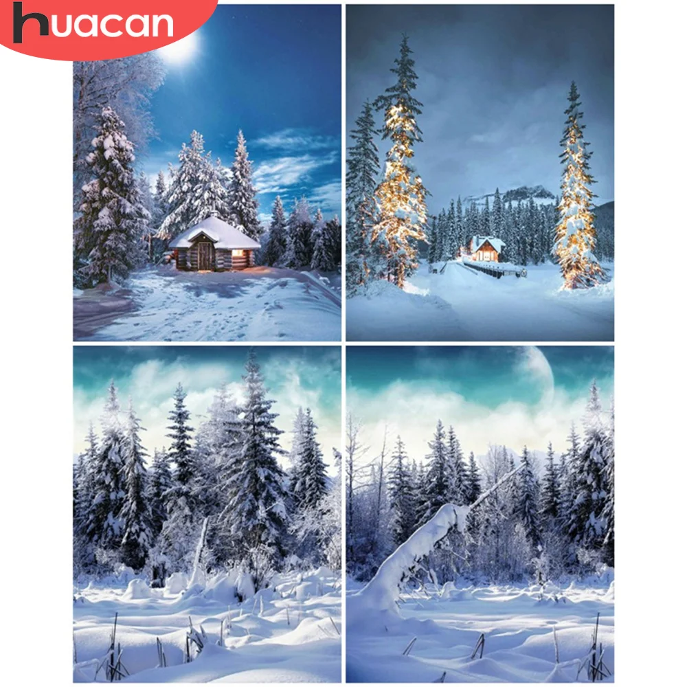 

HUACAN рисовать по номерам красками картины зима природа Картины по номерам дом украшения для дома подарок