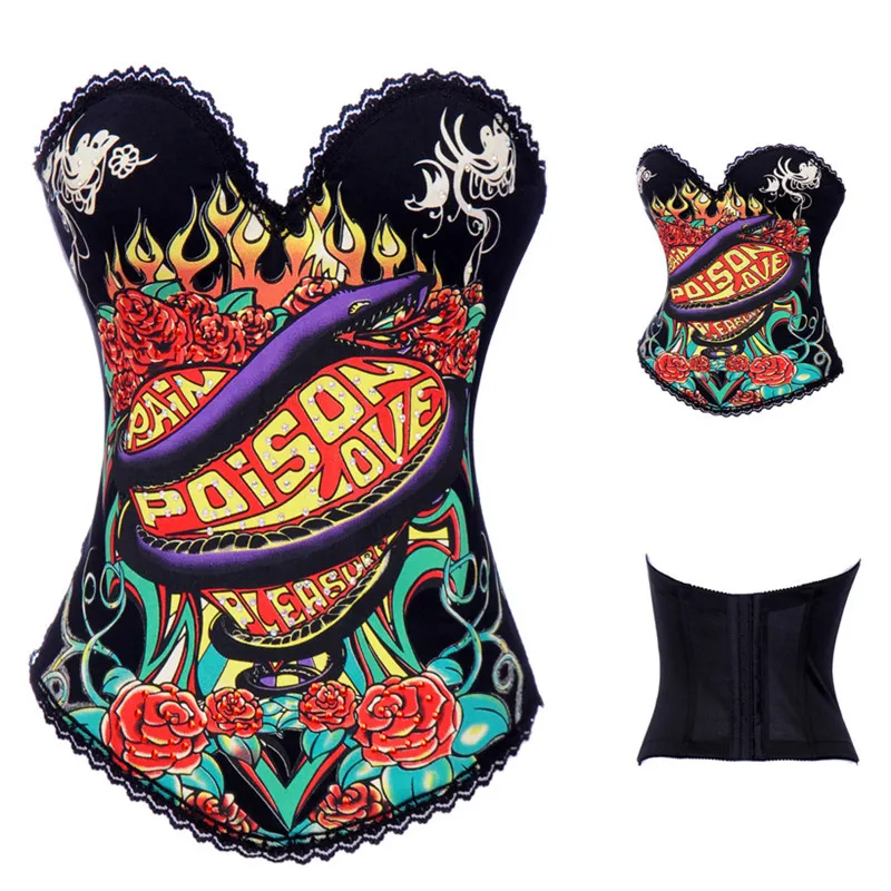 Женский сексуальный корсет из хлопка с принтом в виде черепа и пуш-ап готический