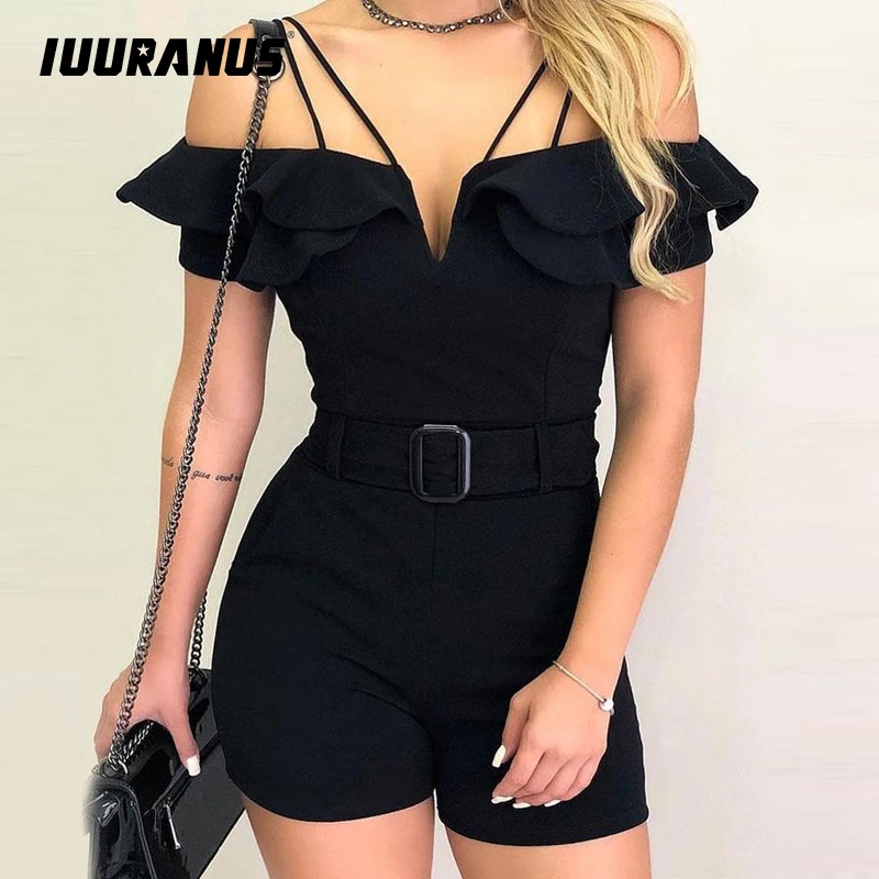 IUURANUS 2019 сексуальный Летний комбинезон с открытыми плечами и поясом короткий