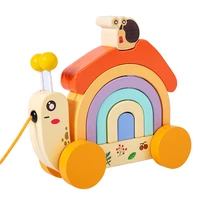 montessori rainbow snail tow truck toy jenga car toddler drag snail car stacking game parent child interactive educational toy
