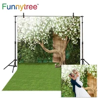 funnytree photophone backdrops green screen white flower wood door tree meadow nature wedding mariage photo background photocall