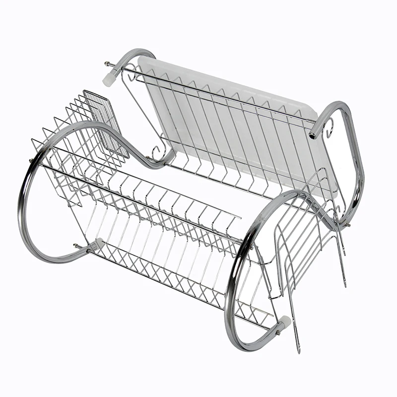 BMBY-New 2 TIER CHROME PLATE DISH CUTLERY CUP DRAINER RACK DRIP TRAY PLATES HOLDER | Дом и сад