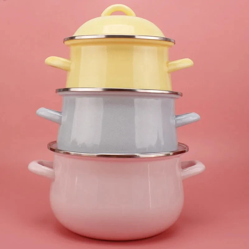 

Enamel Pot Mini Macarons Color Small Soup Pot Enamel Thick Enamel Double Ear Pot Complementary Food Dessert Pot Kitchen Cookware
