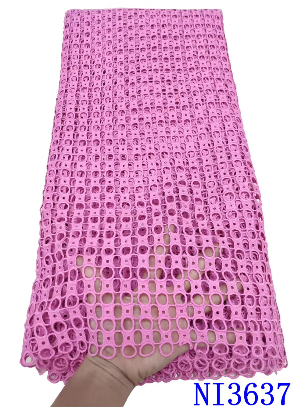 

NI.AI Pink Cord Lace Fabric 2020 High Quality Guipure Water Soluble Lace Nigerian Lace Fabrics With Sequins For Wedding NI3637