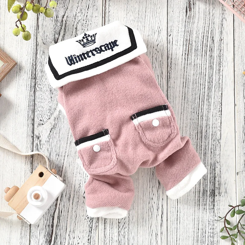 Newest Dog Clothes for Autumn and Winter Navy Blue Pink Colors Four-legged Leisure Sports Style Small Dog and Puppy Clothes