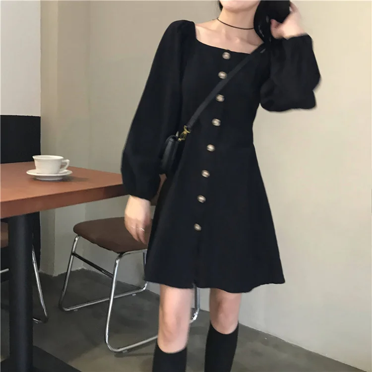 Настоящий чёрный воротник с квадратным воротником на пружине | Женская одежда