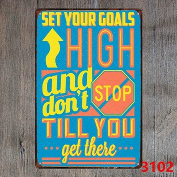 

Metal Tin Sign Set Your Goals Hign Decor Bar Pub Home Vintage Retro