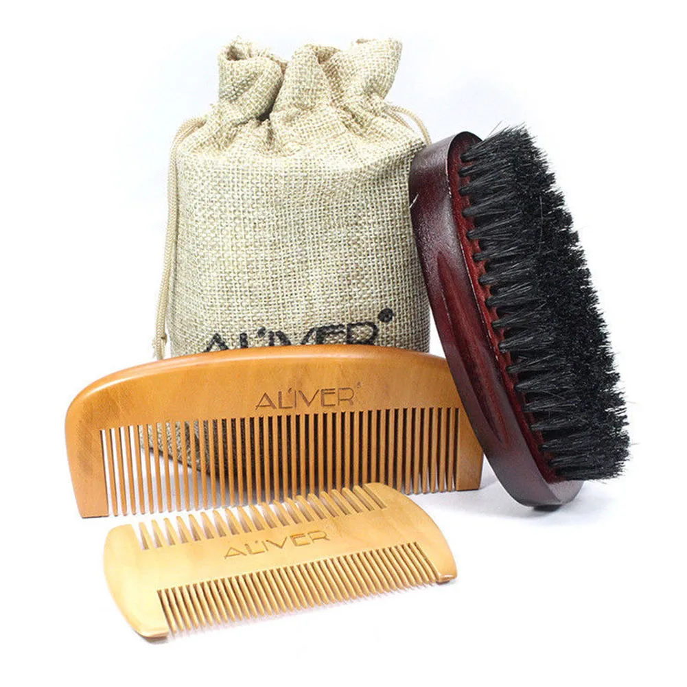 3PCS/Set Mustache Shaping Massage Hair Comb Natural Durable Artificial Bristle Universal Grooming Men Home Beard Brush Portable | Красота и