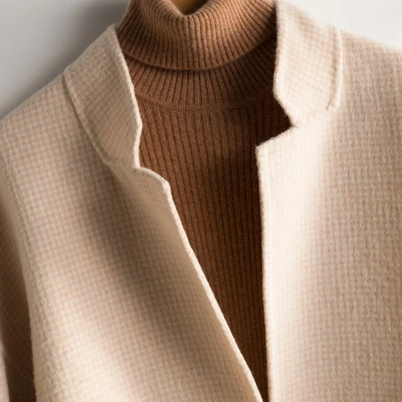 Осенне-зимнее короткое двустороннее кашемировое пальто из чистой шерсти Женское