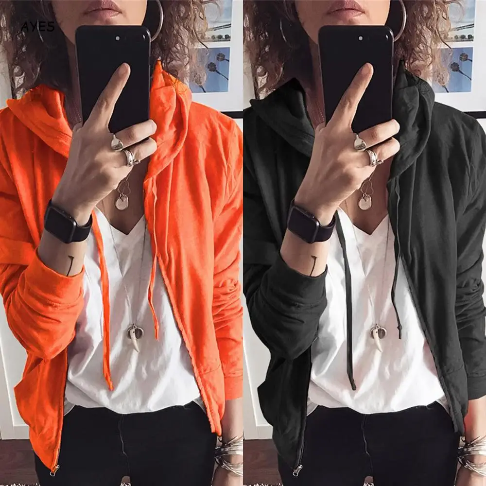 2019 Осенняя черная Базовая Женская оранжевая Модная тонкая куртка Свободное