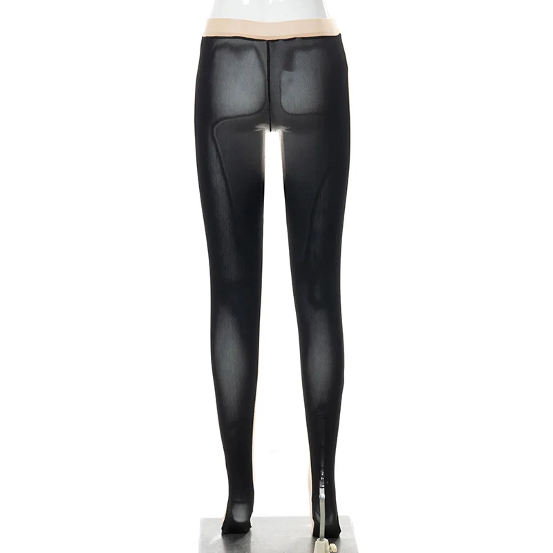 

Sexy Women Long Jogger Pants Sheer Mesh Color Patchwork Streetwear Sweat Pants For Women