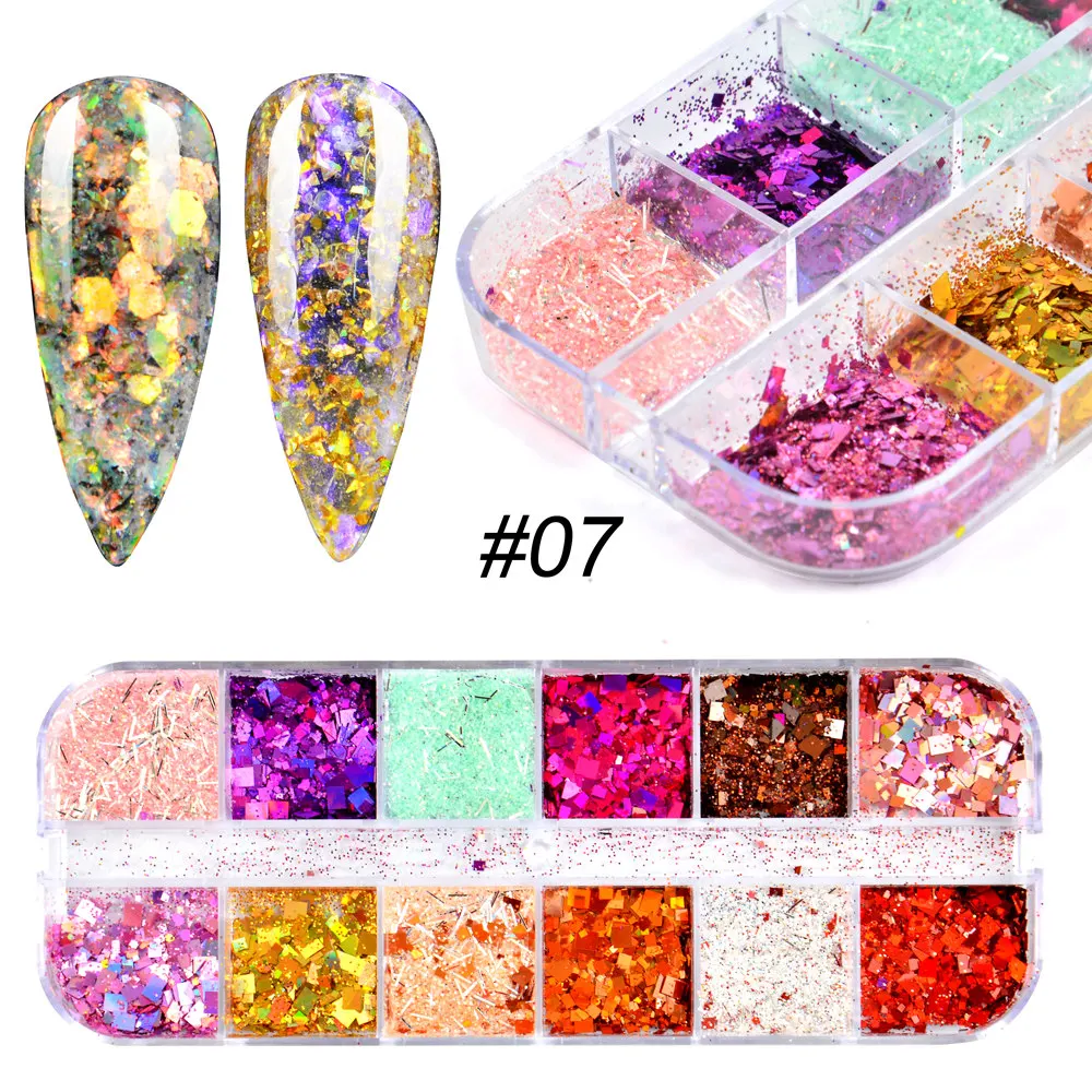 

1Set Holographic Nail Glitter Set Powder Nail Art Pigment DIY Flake Nail Art Decorations Dust Gel Manicure Pigment