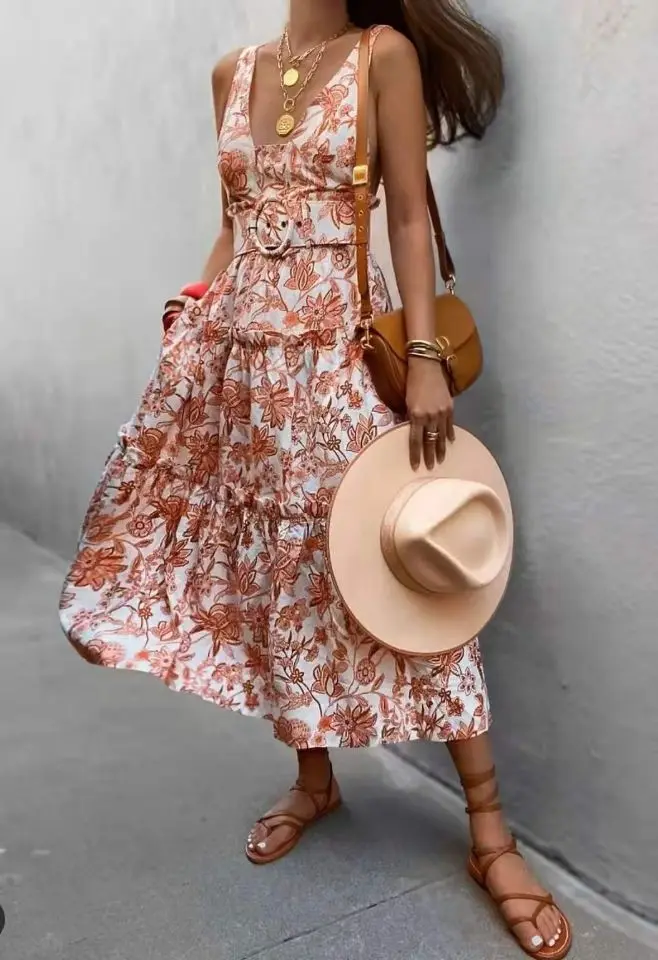 

Maxi Dresses for Women Vestidos De Mujer Casual Strap Dress Beach Boho Kawaii Clothes Korean Fashion Goblincore Robe Ete