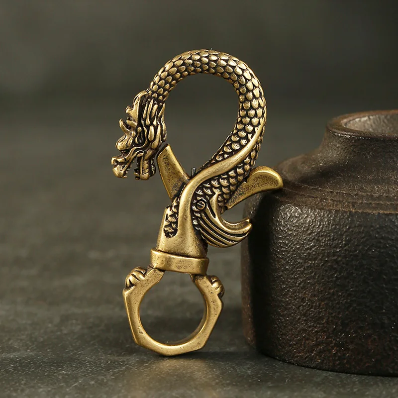 Vinatge медный брелок с головой дракона Зодиак животное дракон брелоки кулоны