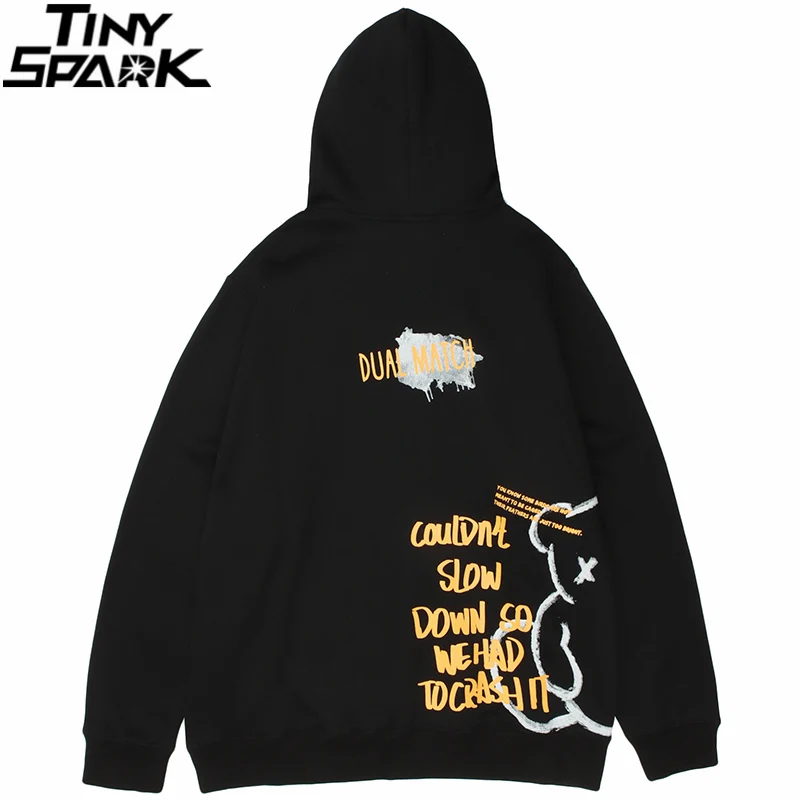 

2021 мужская толстовка с капюшоном в стиле хип-хоп, уличная одежда, пуловер с принтом медведя и буквами Harajuku, хлопковая флисовая Повседневная ...