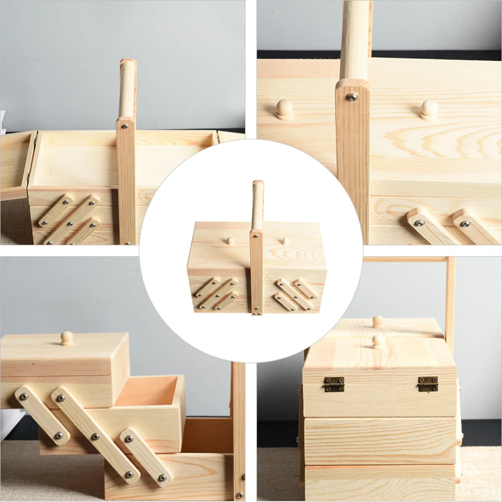 

1pc Wooden Sewing Box Jewelry Storage Box Cosmetics Case Organizer for Home