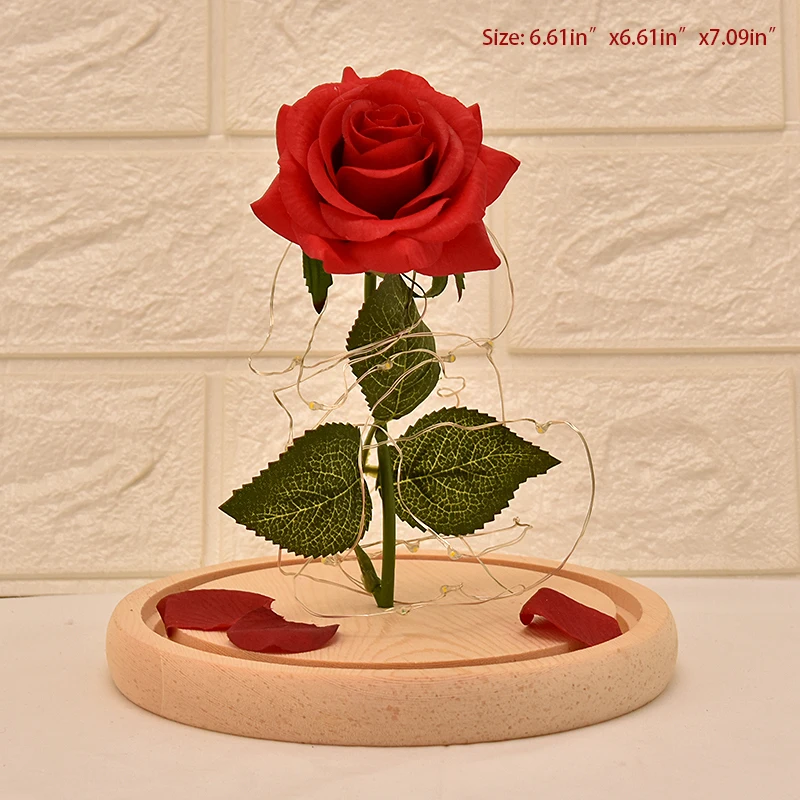 

Beauty and The Beast Eternal Rose Artifical Flowers In Glass Dome with LED Light Night Lamp Velentine Mothers Day Gifts for Girl