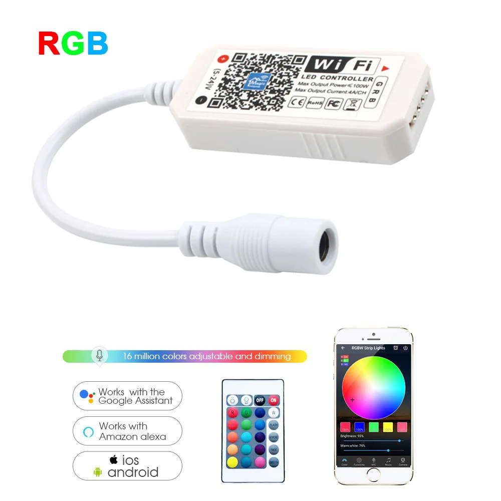 

WIFI LED RGB Music Controller 5V-28V Strip APP IOS Android Smartphone 24 Keys IR Remote Controller Strip Light For Home Wedding