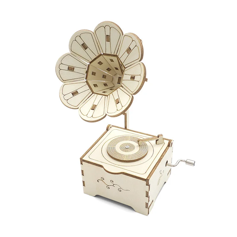 

Handmade Phonograph Music Box Materials Wooden Diy Ornaments Retro Music Box Creative Small Toys