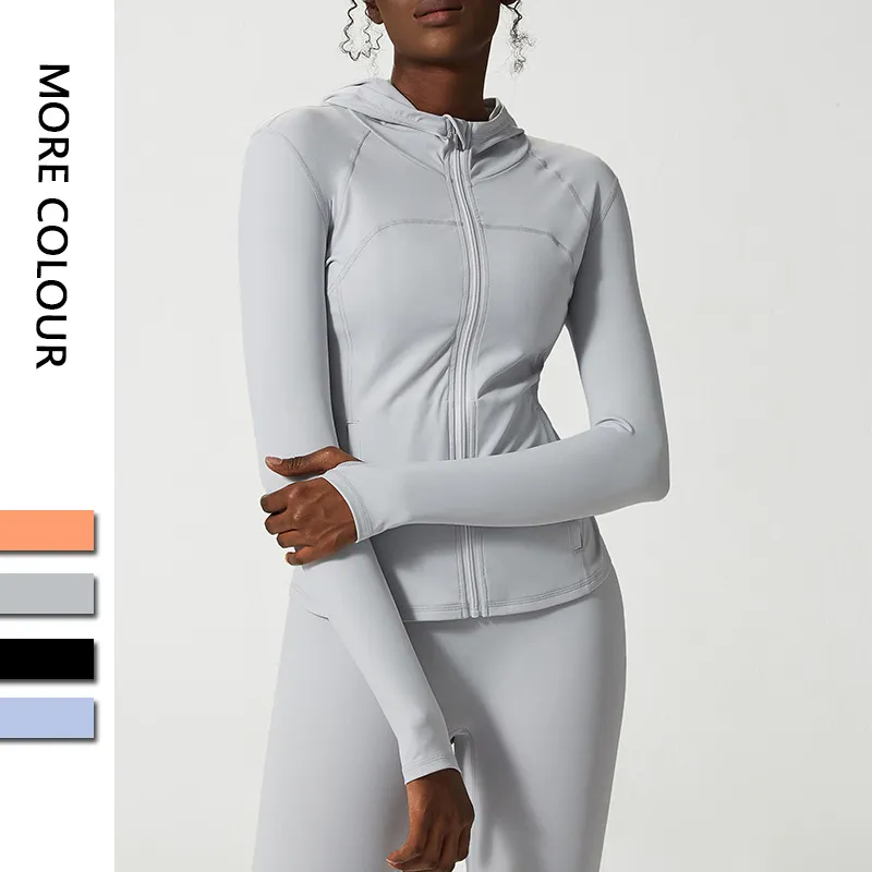 2022 New Arrivals Women Hooded Jacket Long Sleeve With Thumb Holes Workout Yoga Shirt Outdoor Running Coat Gym Sweatshirt