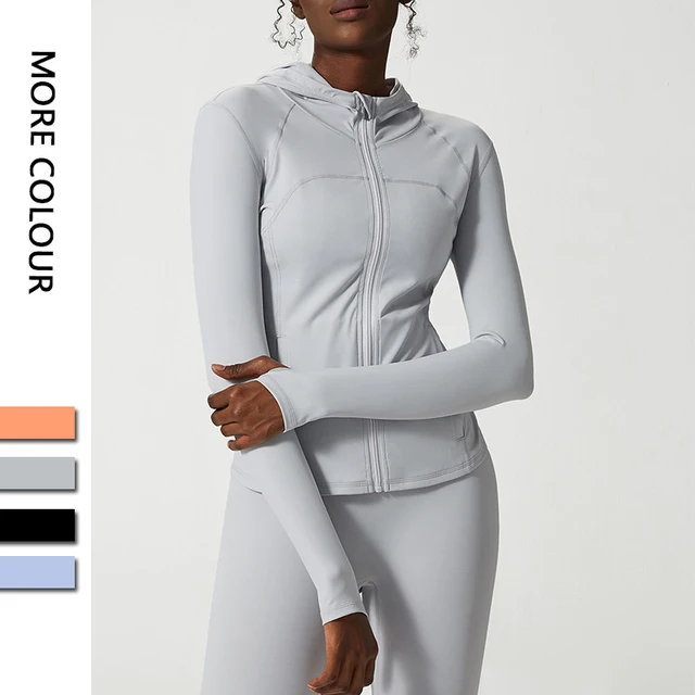 2022 new arrivals women hooded jacket long sleeve with thumb holes workout yoga shirt outdoor running coat gym sweatshirt
