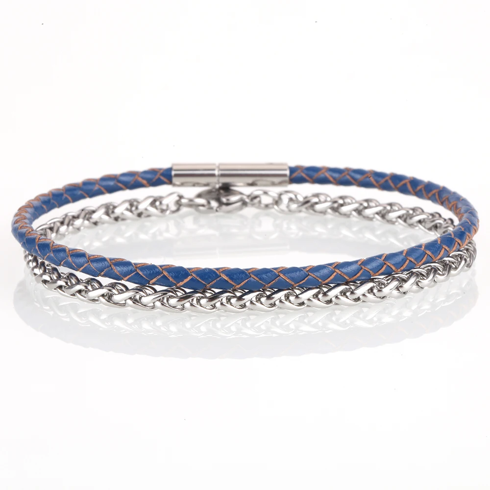 Браслет-шарма из нержавеющей стали винтажный кожаный модный Браслет-бойфренд