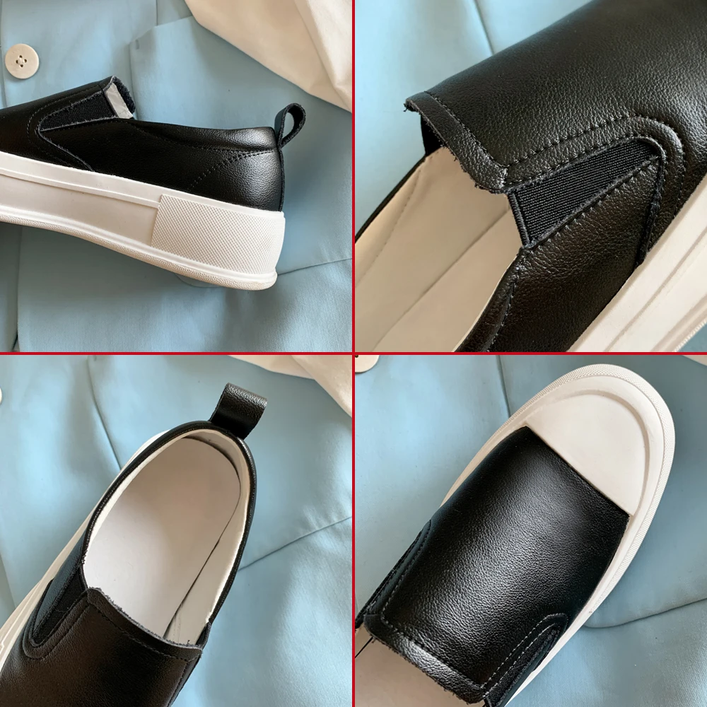 

Black White Genuine Leather Flat Platform Sneakers Shoes Women Spring Summer Casual Flats Ladies Popular Loafers