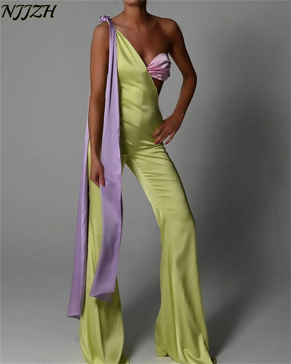 

NJJZH 2022 winter spring Fashion Women Solid Sexy asymmetrical Sleeveless pack hip High Waist Patchwork Leisure sport Jumpsuits