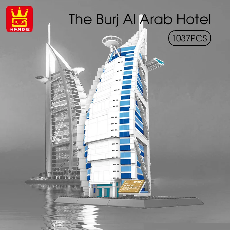 

5220 WANGE Educational Building Blocks Toys Architecture Series The Burjal Arab Hotel of Dubai 1307pcs Bricks DIY Kids Toys