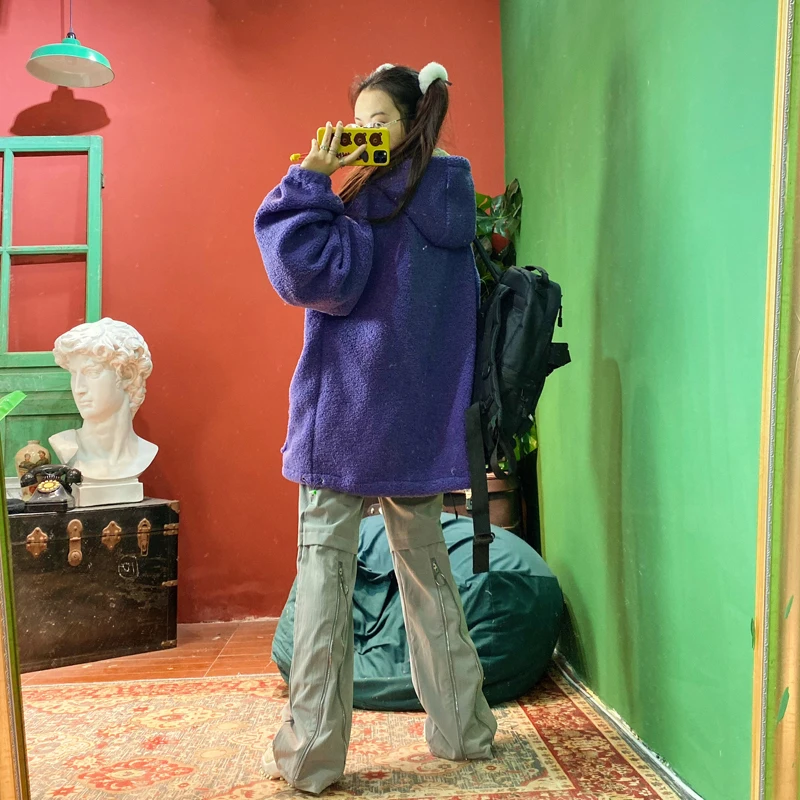 Street hip hop embroidery loose show thin BF boyfriend zipper handsome dark winter overalls pants female trend trousers trouser | Женская