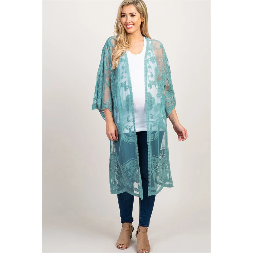 Пикантные кружевные туники прозрачная Пляжная накидка с вышивкой длинное кимоно