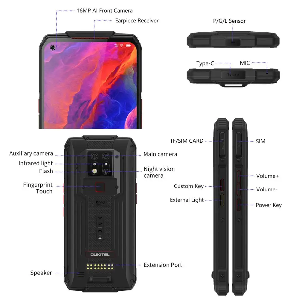Смартфон OUKITEL WP7 защищенный 8000 мАч 8 + 128 ГБ ядер 6 53 дюйма 48 МП три камеры|Смартфоны| |