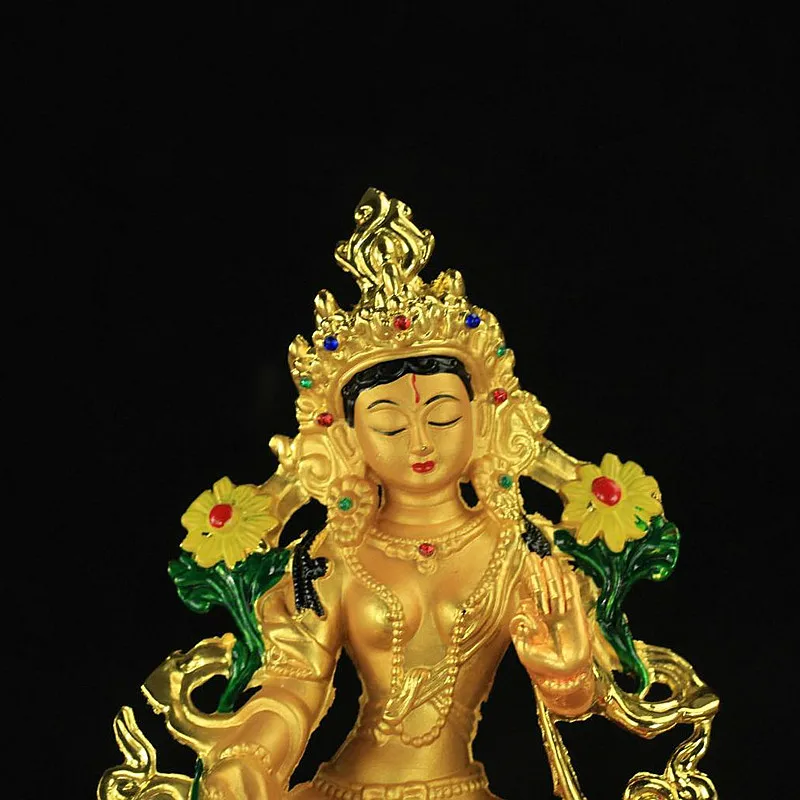 Buddhist Alloy Metal Exquisite Colored Efficacious Tibetan Bodhisattva White Tara Buddha Gilding Statue Putting Decorations | Дом и сад