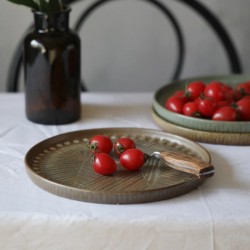 

Household Round Tray Steak Plate Handmade Pasta Dumpling Ceramic Dinner Plate