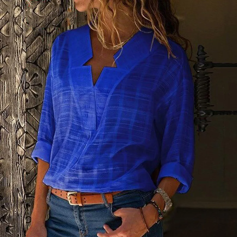 Женская белая рубашка с v-образным вырезом и длинным рукавом Топ плюс размера 5XL