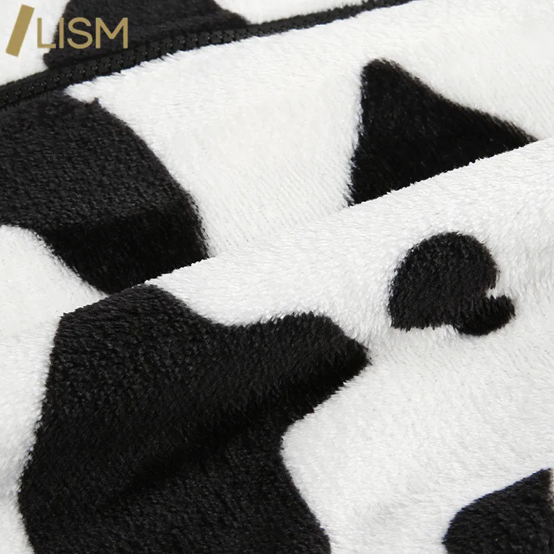 

LISM Cow Printing Faux Fleece Coats Zipper Jackets 2021 Winter Autumn Cropped Jackets for Women Long Sleeves Joggers Streetwear