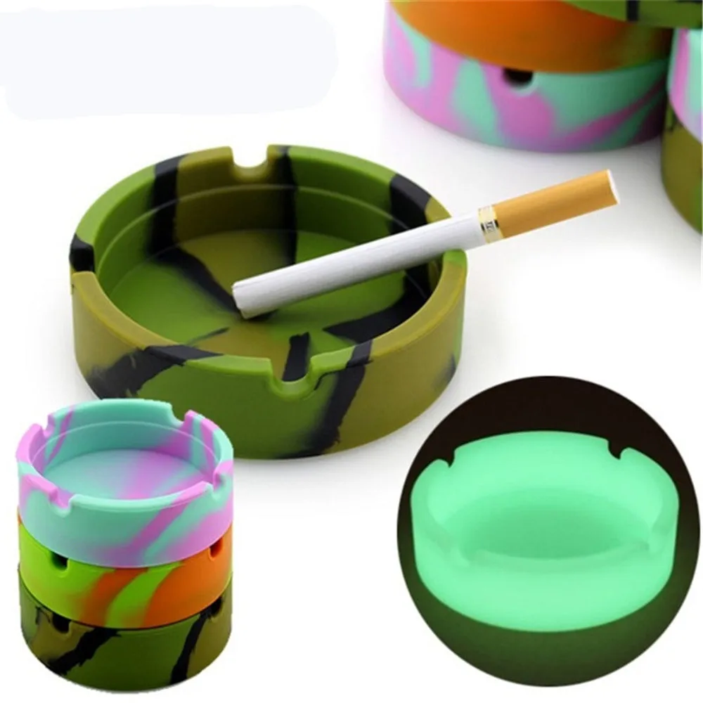 Portable Round Cigarette Ash Tray Holder Glowing In the Darkness Silicone Ashtray Soft Folding Eco-Friendly Luminous Men's Gift