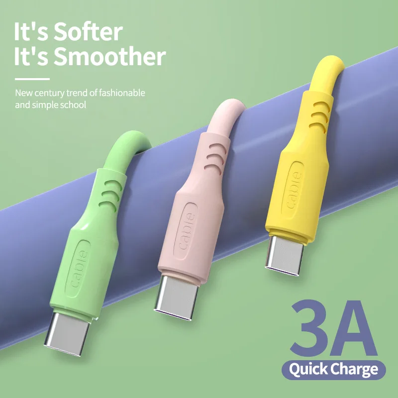 

Type C Cable For Samsung Galaxy S8 S9 Xiaomi 3A Fast Charging Liquid Silicone Mobile Phone USB C Data Cable For Huawei P30 Redmi