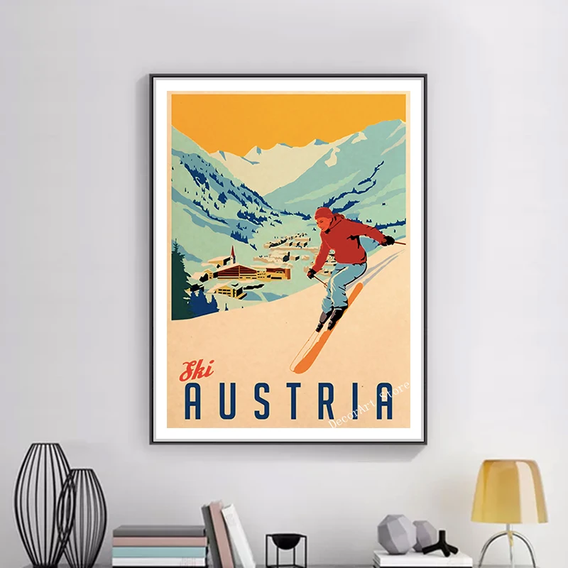 Ретро Картина на холсте лыжи в Америке катание лыжах винтажные настенные постеры