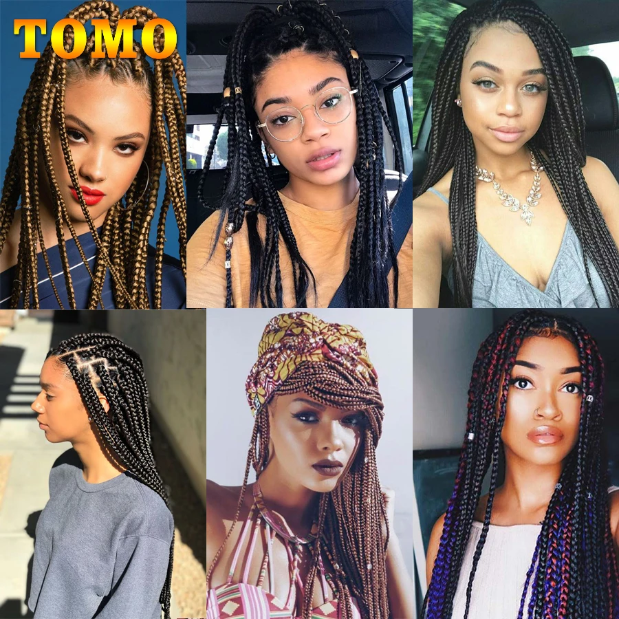TOMO Goddess Box Braids Crochet Hair 14" 18" 22" Medium 3X Box Braiding Hair Extensions Ombre Color Handmade Synthetic Braids images - 6