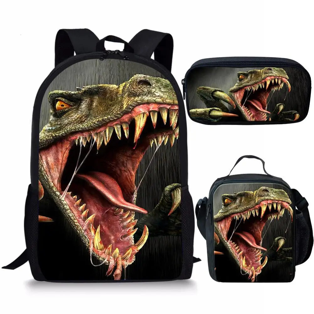 

Крутые школьные сумки с динозавром T-rex, набор книжных сумок для мальчиков-подростков, 3 предмета, рюкзак для начальной школы с коробкой для о...