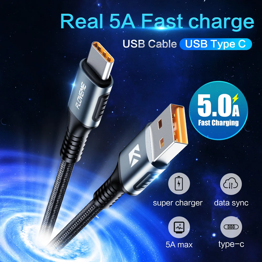 FLOVEME USB Type C кабель для Samsung S10 Huawei P30 Pro 5A быстрая зарядка мобильный телефон зарядный