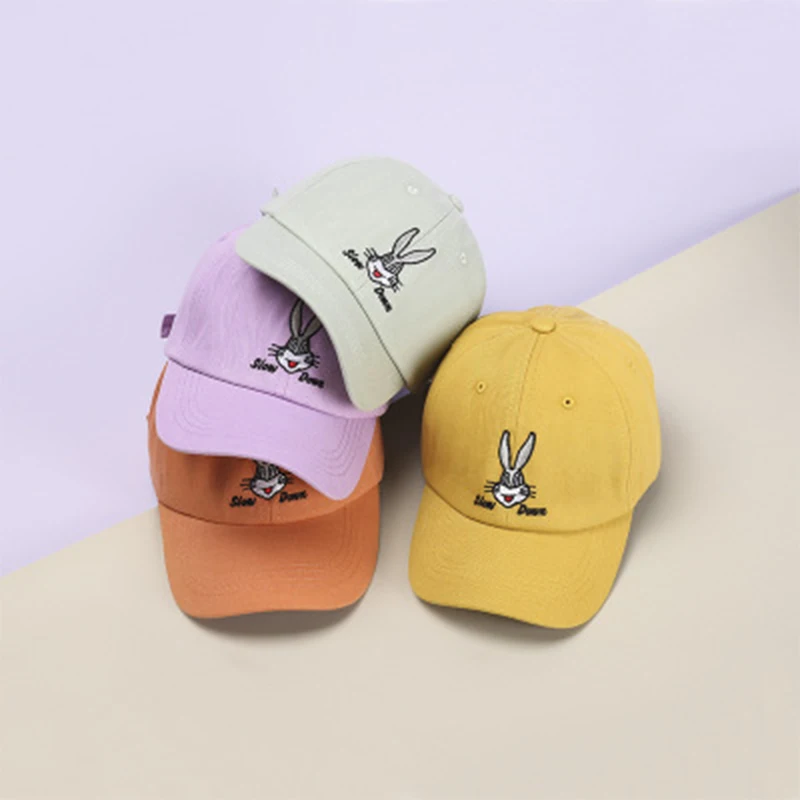 

Children Cute Cartoon Rabbit Embroidery Adjustable Cotton Breathable Baseball Cap Boys Sports Cap Girls Seasons Outing Sun Hat