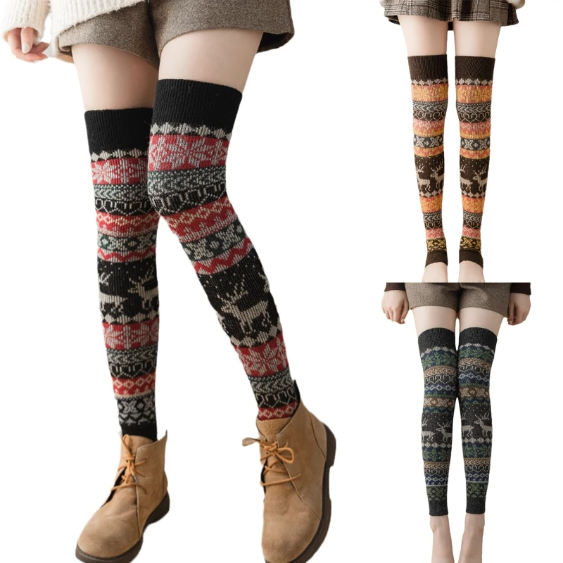 

2022 New Women Snowflake Winter Warm Leg Warmers Knitting High Knee Socks Boot Cuffs Fashion Girls Gift Gaiters Leggings Warmer