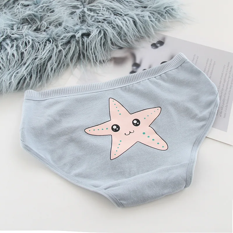 

5 Pcs Pac Cute Women Panties Mermaid Starfish Print Cotton Comfort Female Middle Waist Briefs Lingerie Underwear For Girls Soft