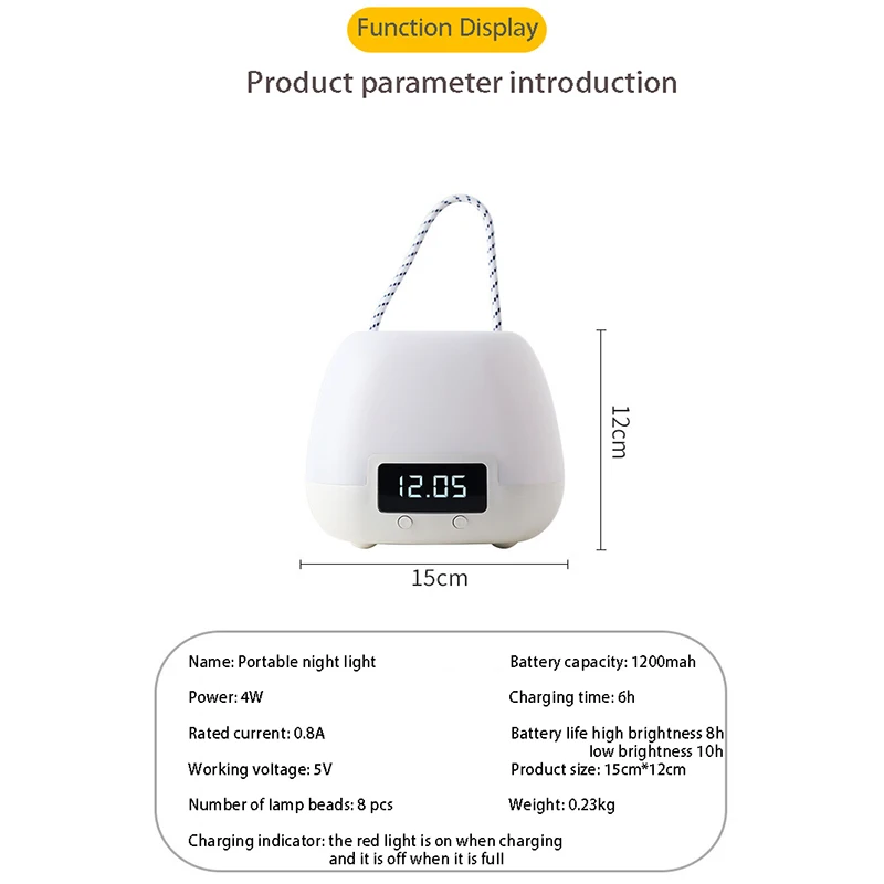 

Creativity Portable Night Light LED Remote Control Dimming Clock Table Lamp USB Rechargeable for Bedroom Desktop Decorate Lights