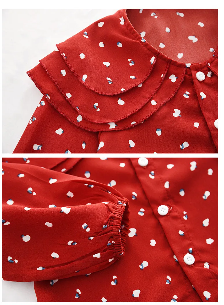 WLG girls blouse kids autumn white red dot printed shirt baby causal cute tops children | Детская одежда и обувь