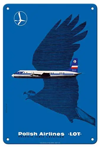 

Crane in Flight - Polish Airlines LOT Airline by Maciej Hübner c.1961 Metal Tin Sign