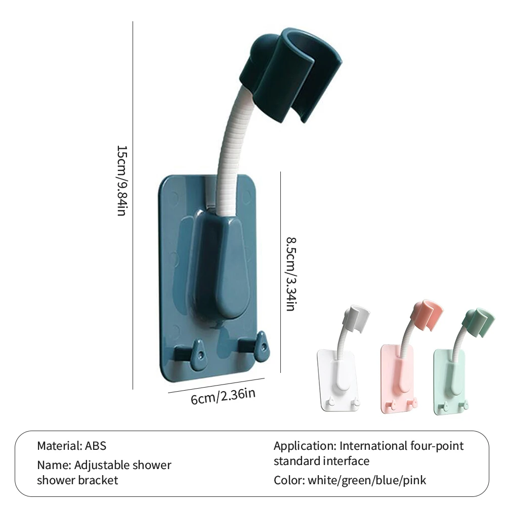 

360 Shower Head Holder Punch-Free Self-Adhesive Showerhead Bracket Wall Mount With 2 Hooks Stand SPA Bathroom Home Accessories